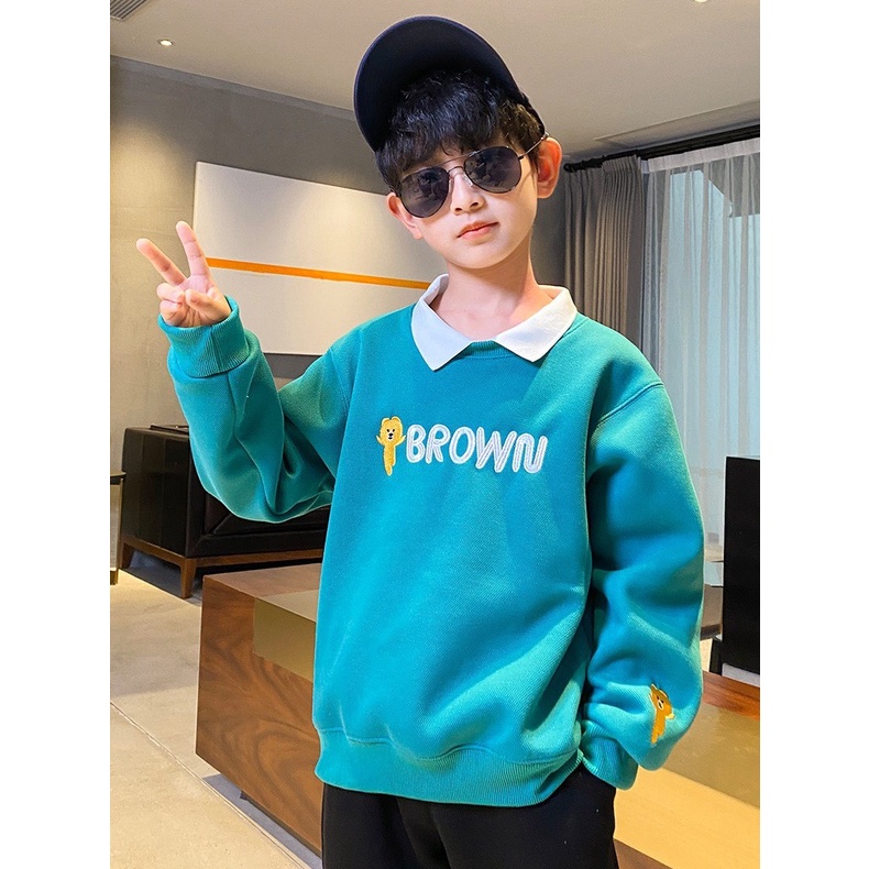 Áo thu đông dài tay cổ bẻ &quot;BBROWN&quot; 14-4kg cho bé trai. Áo sweater ấm áp cho bé  4-14 tuổi. Vải da cá ấm áp. G48