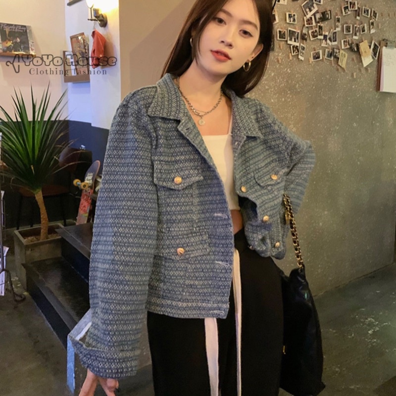 Áo khoác denim mỏng dáng ngắn cài khuy thời trang thu đông 2022