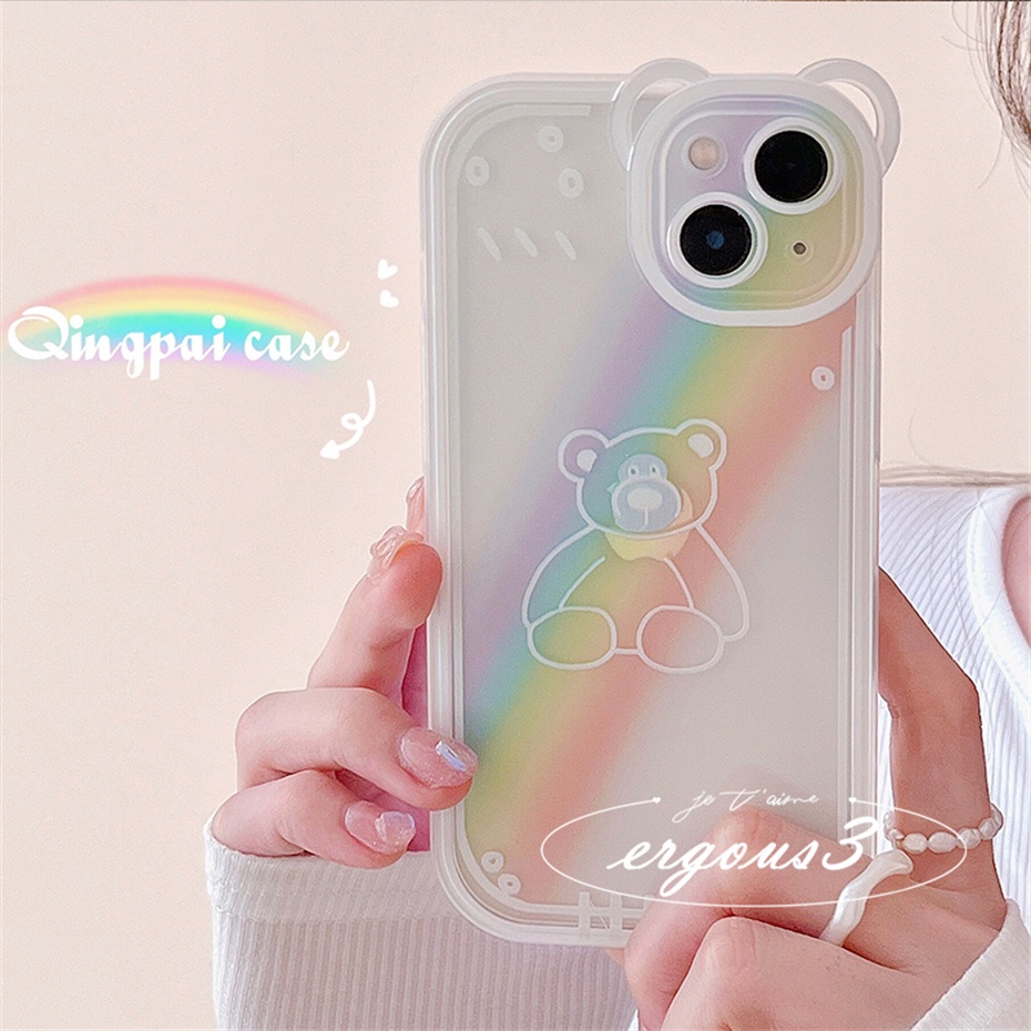 Ốp Điện Thoại Mềm Trong Suốt Họa Tiết Gấu Cầu Vồng Cho iPhone 14 13 12 11 Pro Max SE2020 X XR Xs Max 7 8 6 6s Plus