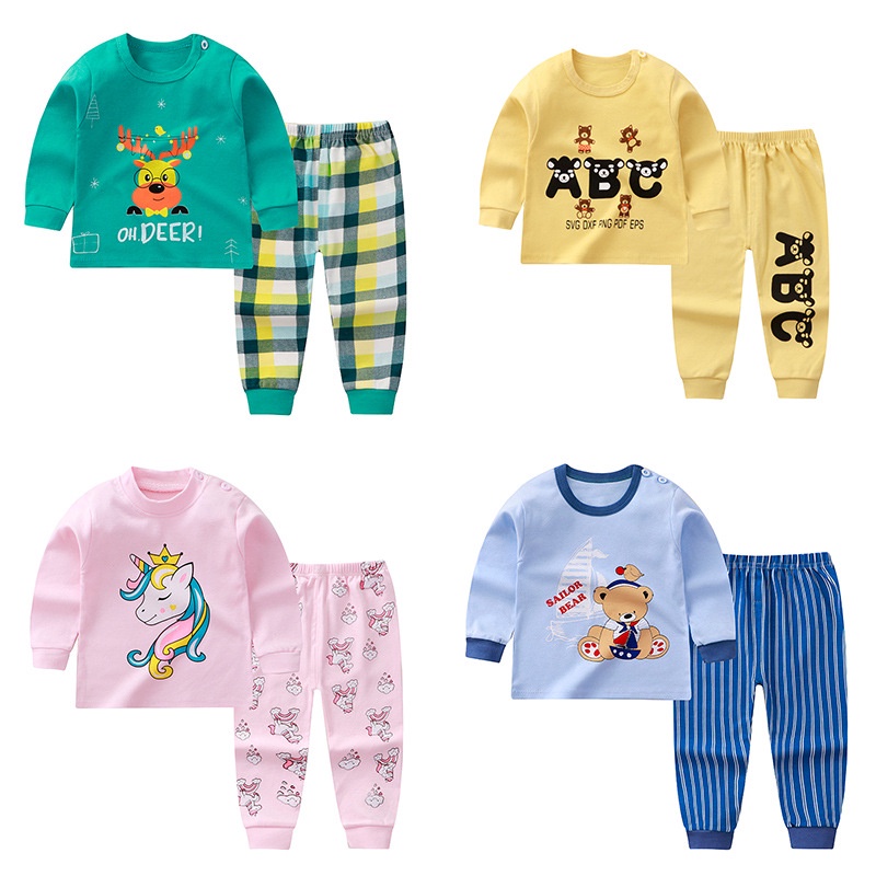 Bộ Đồ Ngủ Tay Dài Chất Cotton In Họa Tiết Hoạt Hình Phong Cách Hàn Quốc Thời Trang Mùa Thu Xinh Xắn Cho Bé 1-6 Tuổi