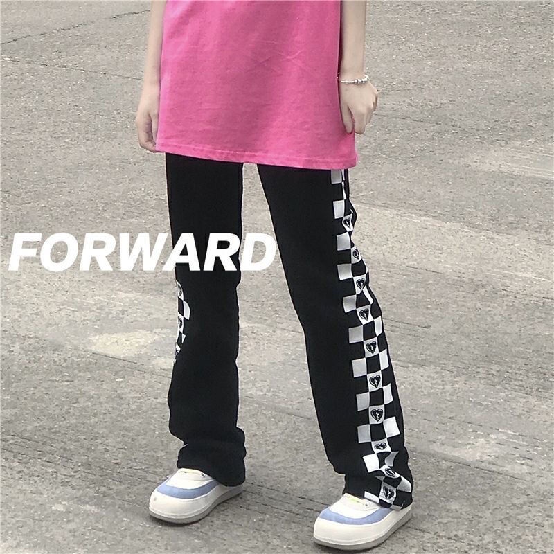 COZOK Quần thể thao ống rộng họa tiết bàn cờ