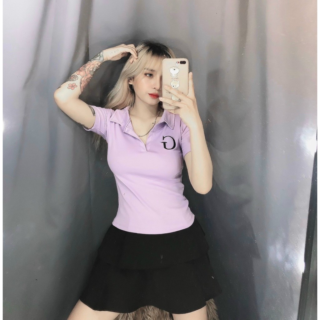 áo cổ bẻ ôm body xinh chữ G ngực xnh hot hit nhé