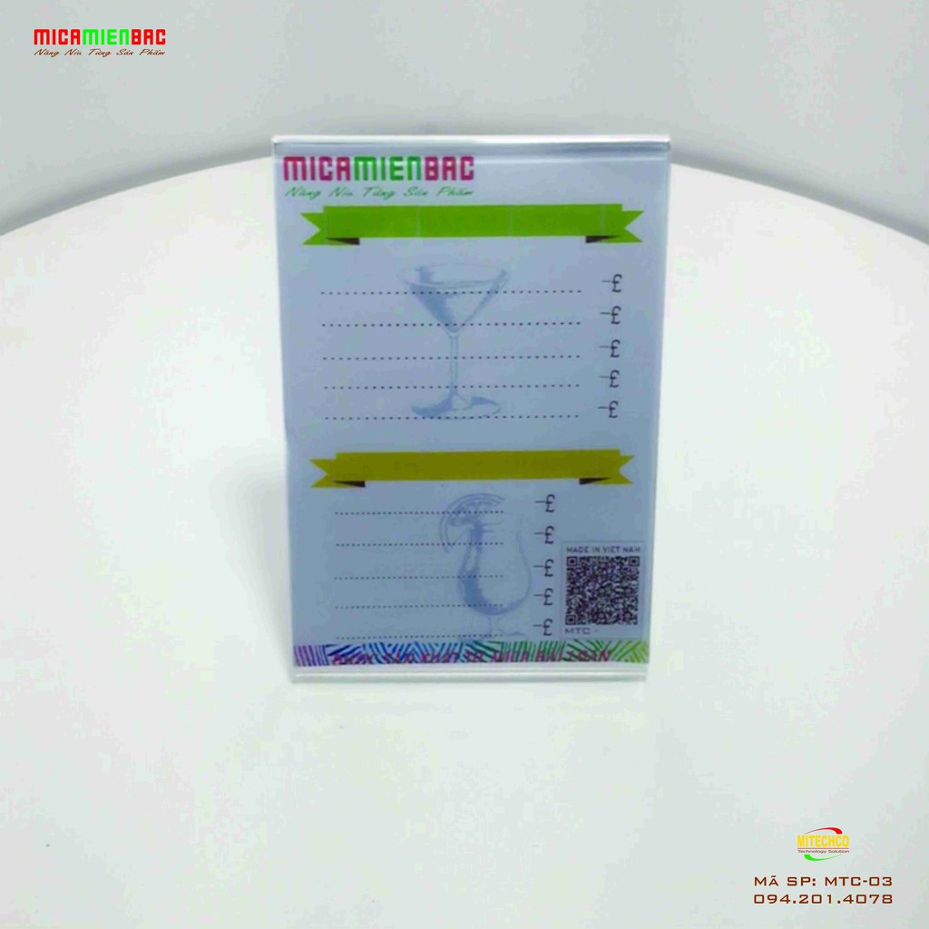 Menu Mica Chữ L Chochen Đài Loan Cao Cấp 8x16cm và A6 10,5x15cm và giá rẻ