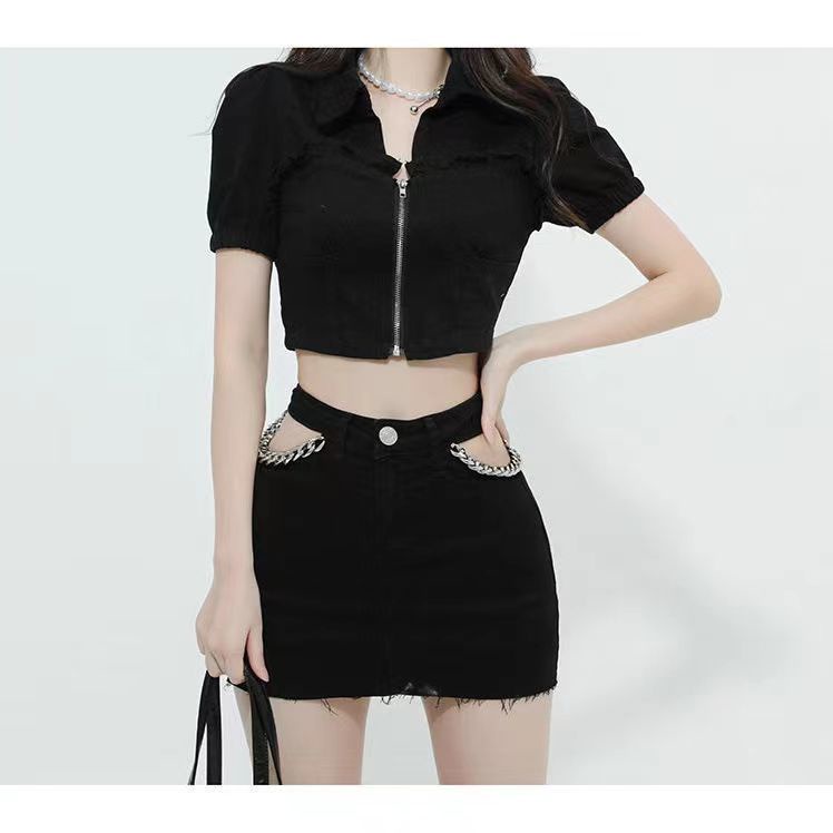 Chân váy jean Chữ A Màu Đen Thời Trang Mùa Hè Cho Nữ