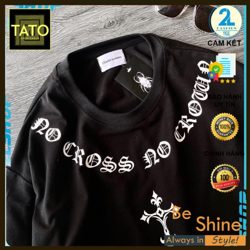 Áo thun unisex form rộng No Cross No Crown chữ thập trắng - Áo phông tay lỡ chất Cotton in hình