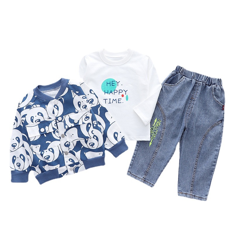 Set Áo Khoác Jeans Dài Tay + Áo Khoác + Quần Jeans Phong Cách Hàn Quốc Cho Bé Trai