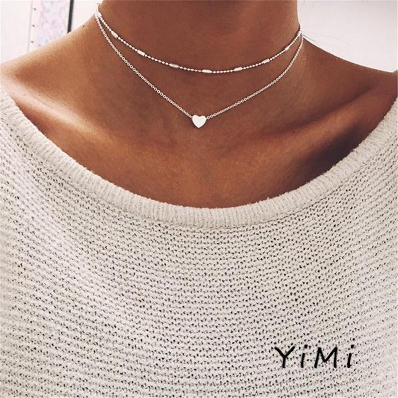 Vòng cổ nhiều lớp mặt hình trái tim thời trang nữ dễ thương