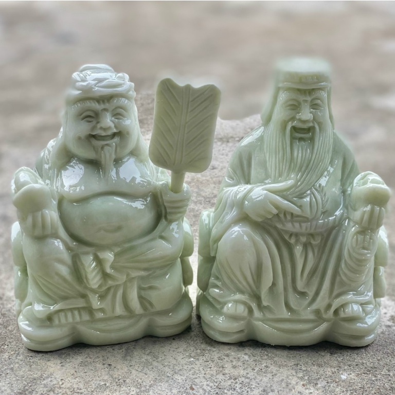 Thần Tài Thổ Địa Đá Trắng Xanh Thái Nguyên - Cao 15cm & 20cm