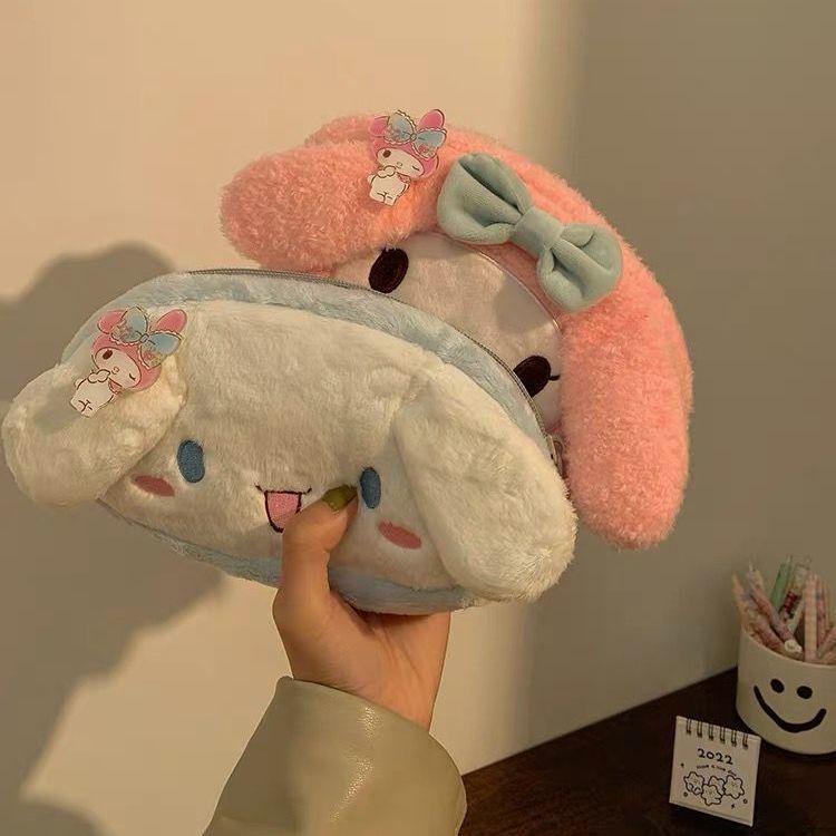 Túi đựng bút hình Cinnamoroll hoạt hình nhồi bông mềm mại màu đen phong cách Nhật Bản