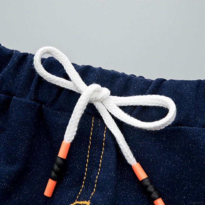 Set áo thun tay ngắn cổ tròn + quần đùi denim thời trang năng động cho bé trai