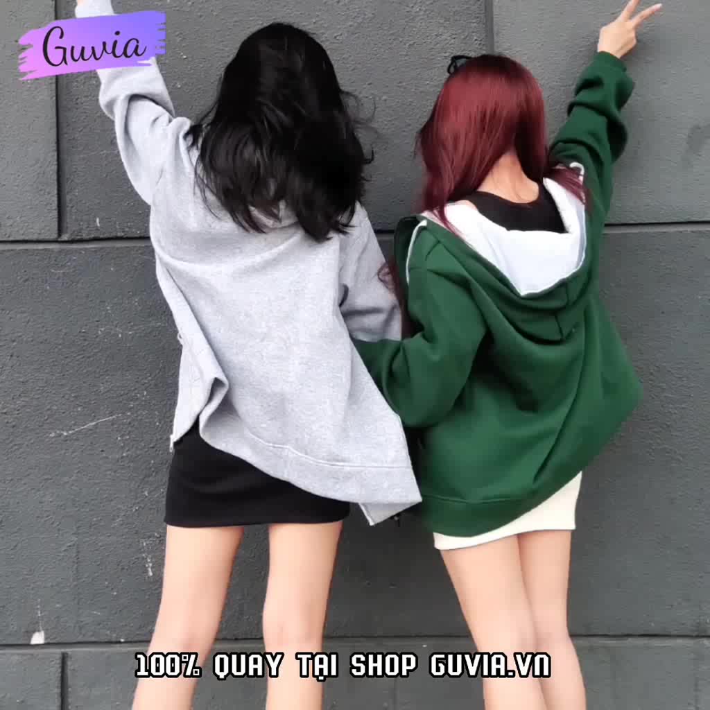 Áo Khoác Nỉ Hoodie TAY PHỒNG Form Rộng GUVIA Zip Trơn Nam Nữ BASIC Ulzzang Unisex | BigBuy360 - bigbuy360.vn