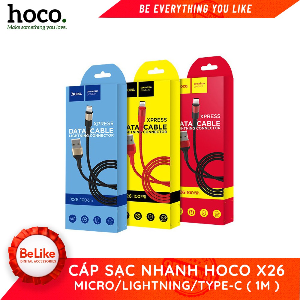 Cáp Sạc Nhanh Hoco X26 1 mét Chân Micro USB / Lightning / Type C - Bảo Hành 6 tháng Chính Hãng