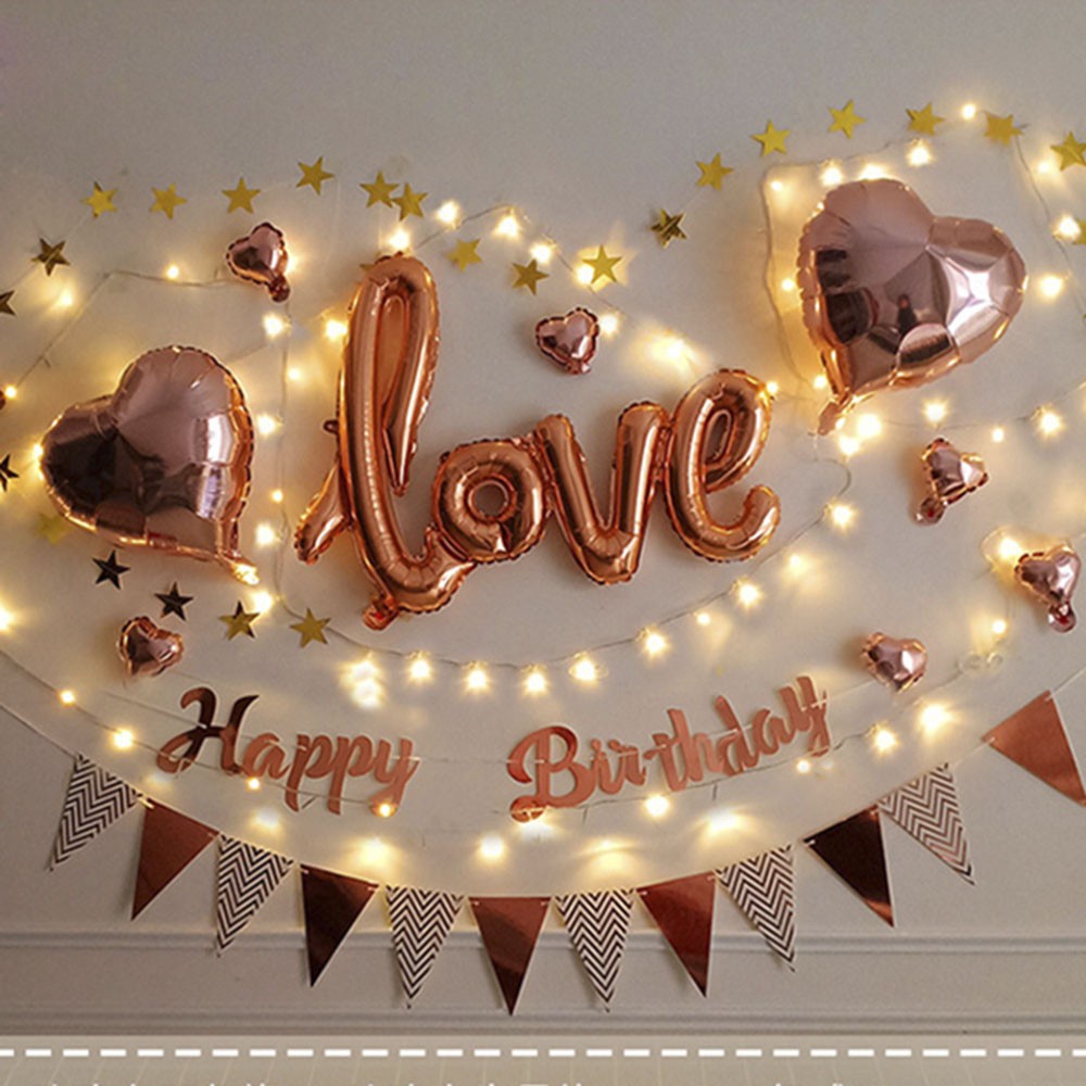 Dây Chữ Happy Birthday Trang Trí Tiệc Sinh Nhật Cùng Các Combo Bong Bóng, Dây Happy Birthday Ép Kim Chữ Kiểu