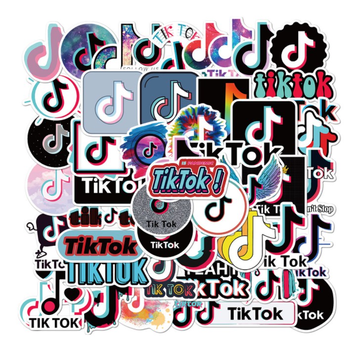 Combo sticker LOGO TIKTOK nhựa PVC không thấm nước, dán nón bảo hiểm, laptop, điện thoại, Vali, xe
