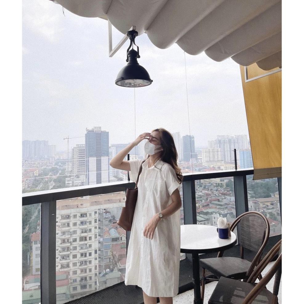 Váy Sơ Mi Suông Tay Cộc PEONYB Nữ [FREESHIP] Đầm cổ bẻ dáng suông form rộng trẻ trung năng động