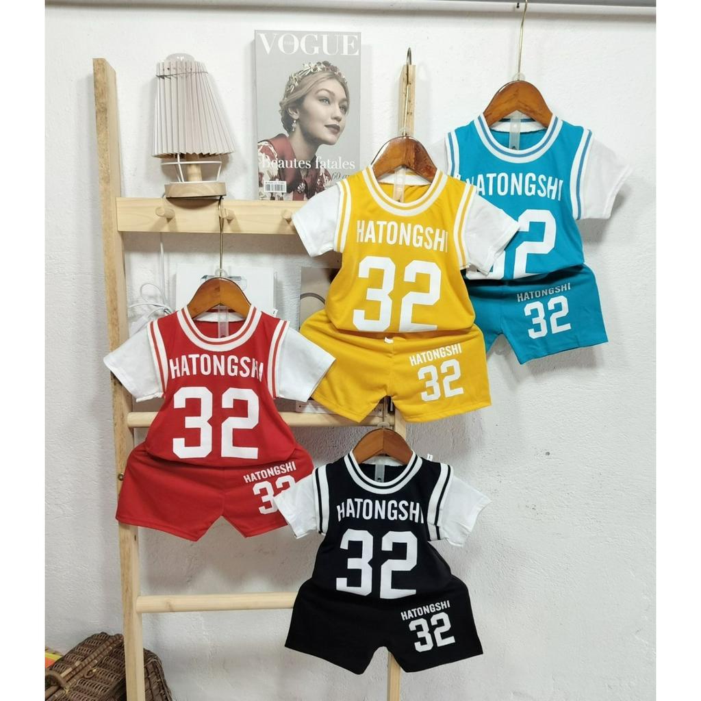 Bộ cộc tay thể thao, bo chun cổ và tay cho bé trai, bé gái, chất vải coton mềm mịn co dãn, thoáng mát