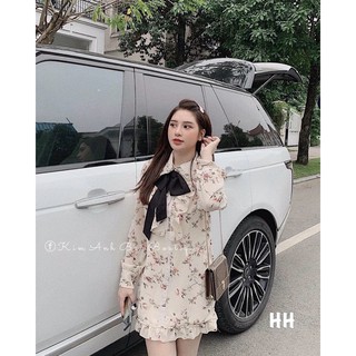 ⚡️bán sỉ⚡️đầm voan hoa 2 lớp cổ nơ đen