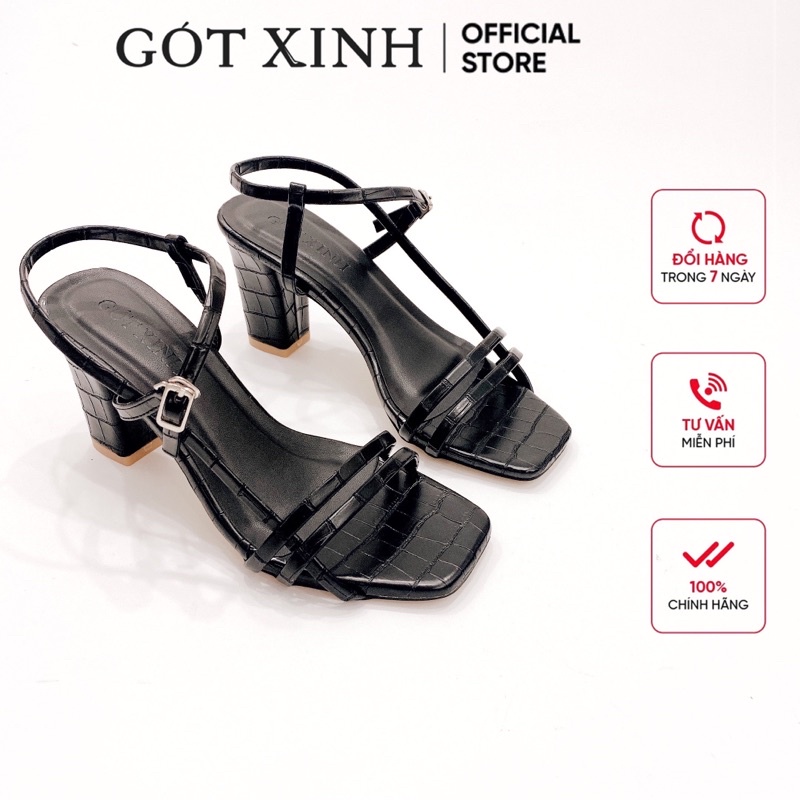 Giày sandal cao gót nữ 7cm GÓT XINH GD11 quai ngang da mềm gót vuông