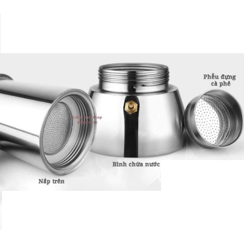 COMBO BÌNH PHA CAFE INOX 200ml moka pot express 4 tách cafe kèm bếp điện đa năng