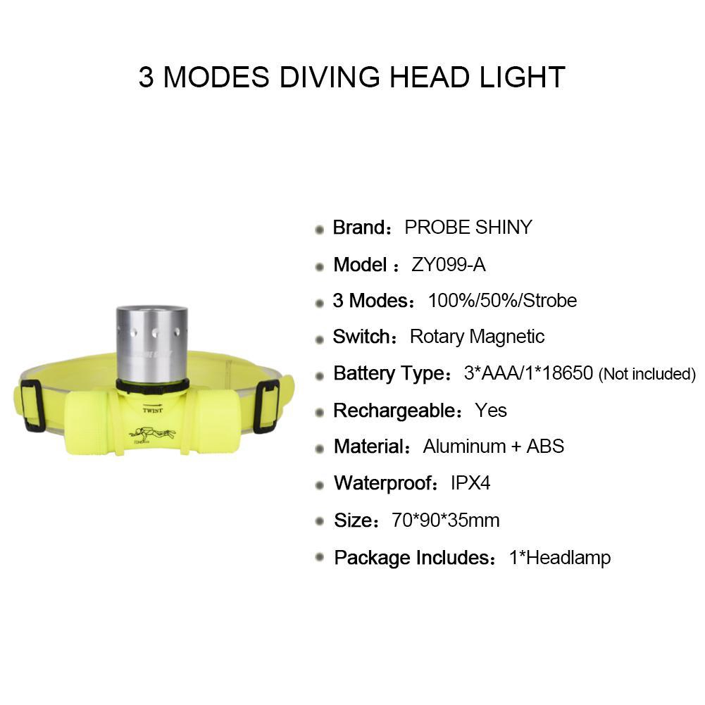 Đèn pin đội đầu 6000 LM LED dùng khi lặn dưới nước 500m
