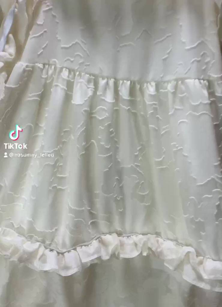 (màu trắng) Váy Babydoll, Đầm 2 Dây Bèo Tay Chất Voan In Hoa 2 lớp