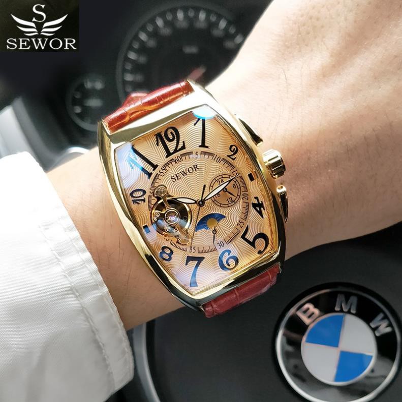 Đồng Hồ Cơ Nam Automatic Chính Hãng SEWOR Dây Da Thời Trang Mặt Vuông Sang Trọng Đẳng Cấp Đẹp Giá Rẻ