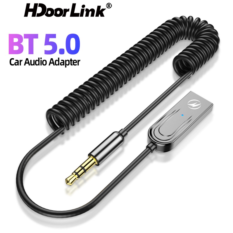 Thiết bị thu phát Bluetooth USB 5.0 Hdoorlink kèm dây cáp âm thanh AUX giắc 3.5mm cho xe hơi