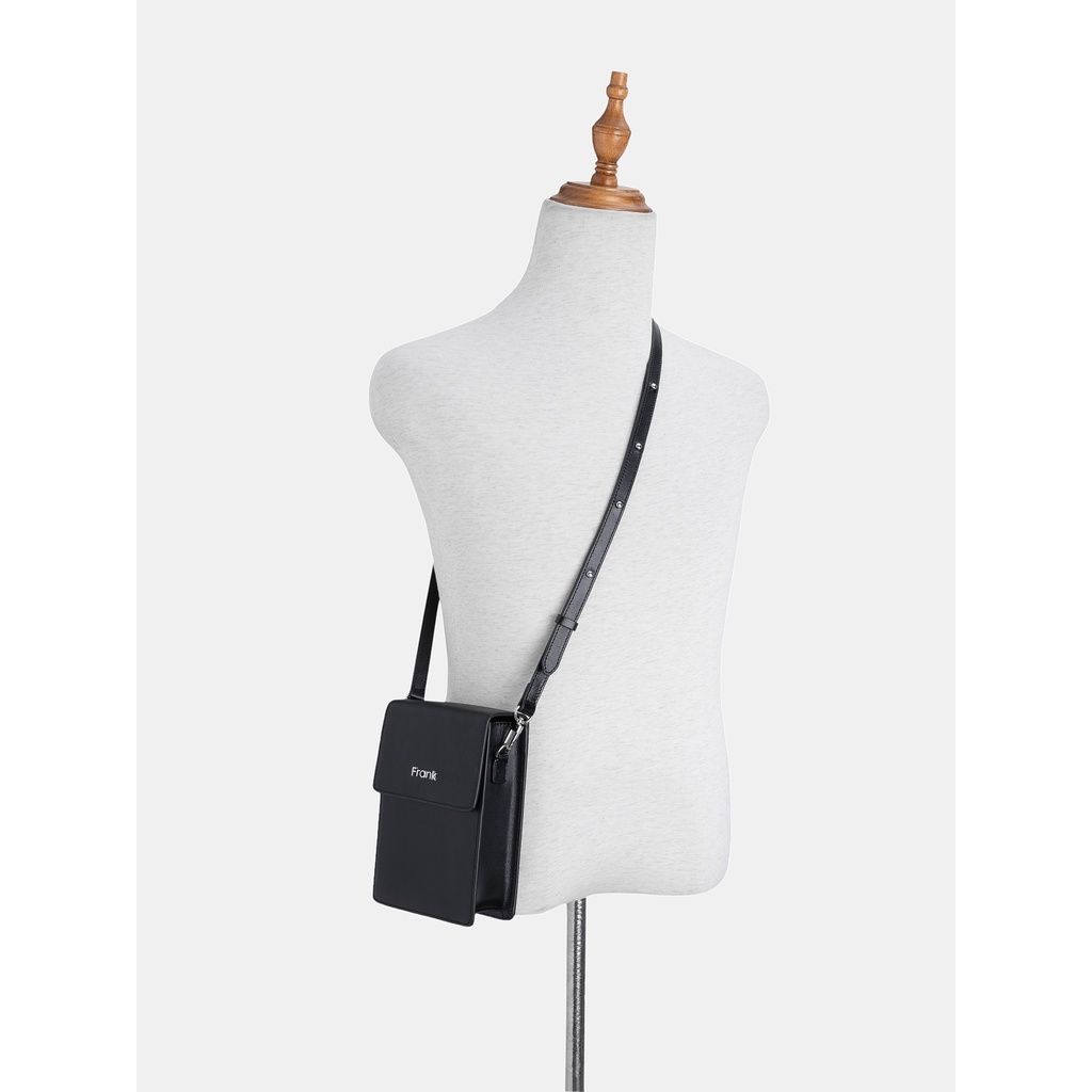 Túi Đeo Chéo Nam Da Bò Saffiano Cao Cấp FRANK Calvin Phone Bag Túi Đựng Điện Thoại Cho Nam Màu Đen