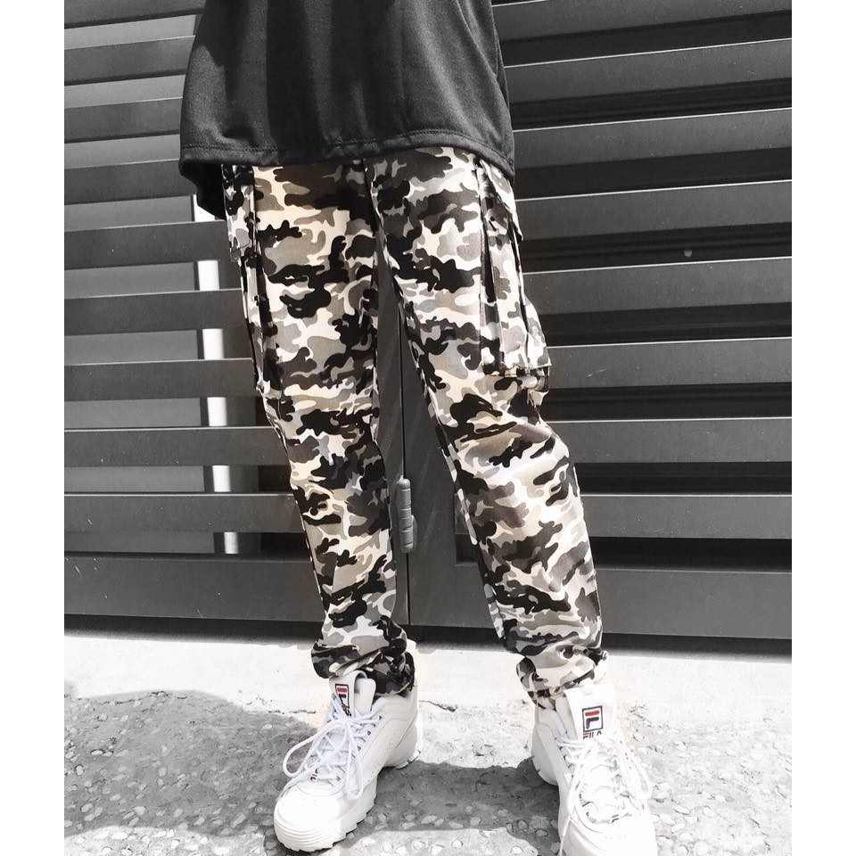 QUẦN KAKI LÍNH 2 TÚI -  QUẦN CAMO BOX PANT UNISEX MÀU TRẮNG ĐEN - MM