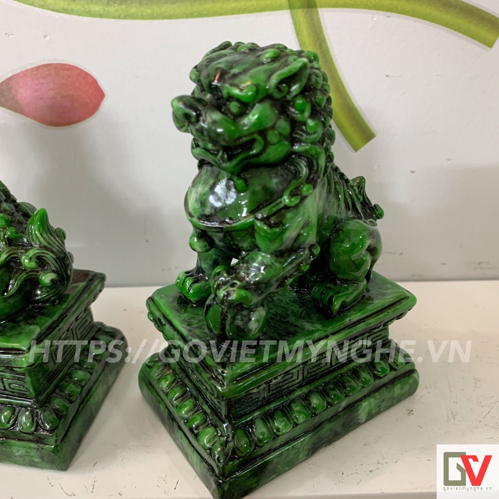 Cặp 2 tượng kỳ lân trang trí phong thủy - Cao 12cm - Màu Xanh Lục Bích