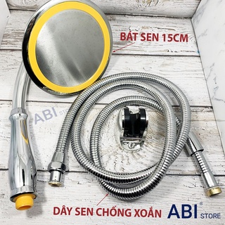 BÁT SEN TĂNG ÁP CỠ ĐẠI 15cm kèm dây sen inox 1.5m và giá đỡ vòi sen gật gù giá rẻ