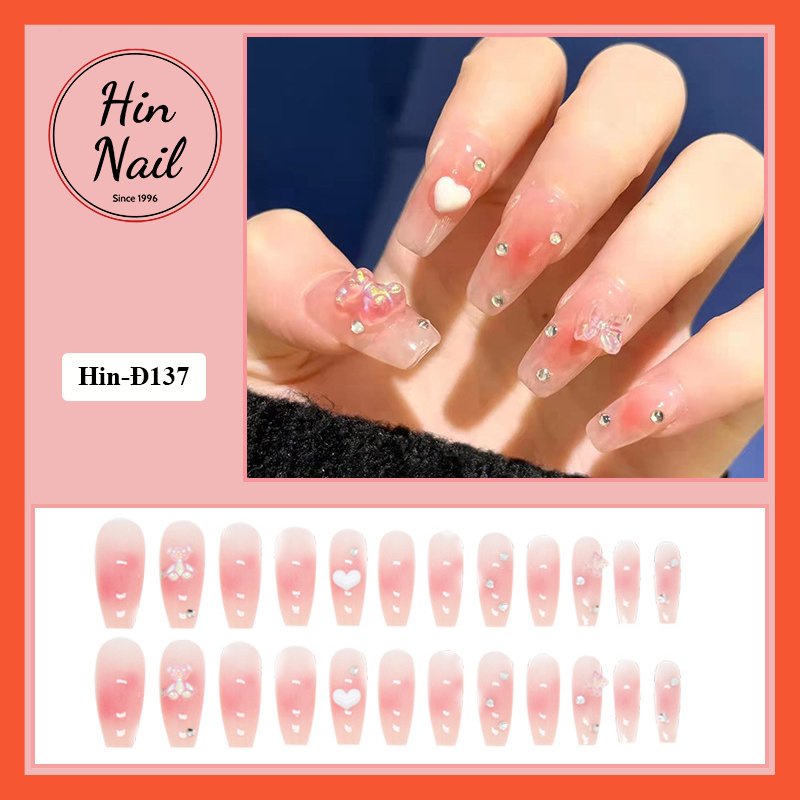 móng tay giả đính đá màu hồng họa tiết cute dễ thương