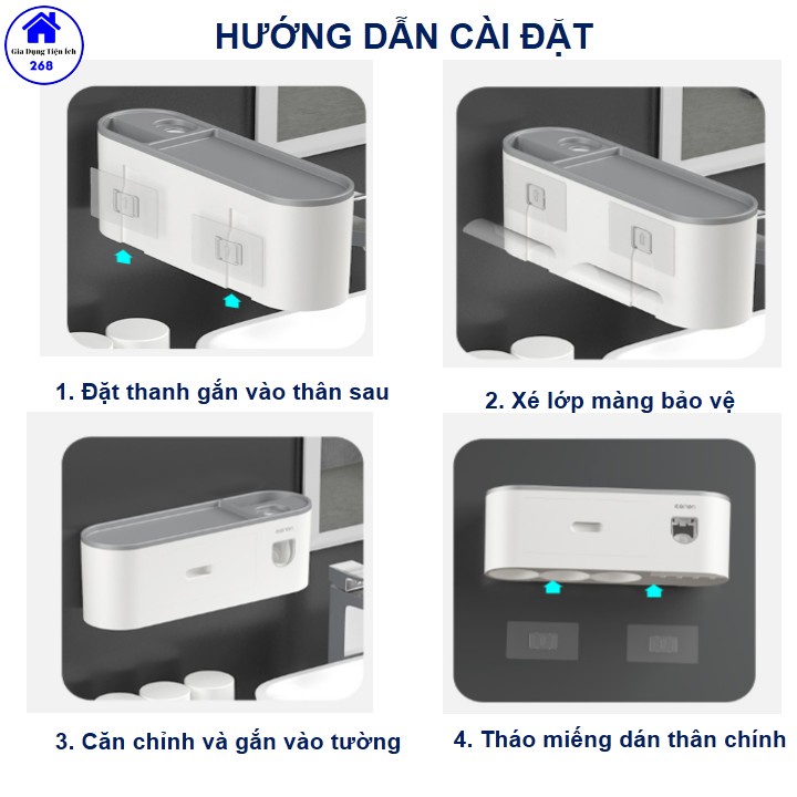 Hộp đựng bàn chải đánh răng ONEON kèm 2-5 cốc, Kệ nhà tắm dán tường