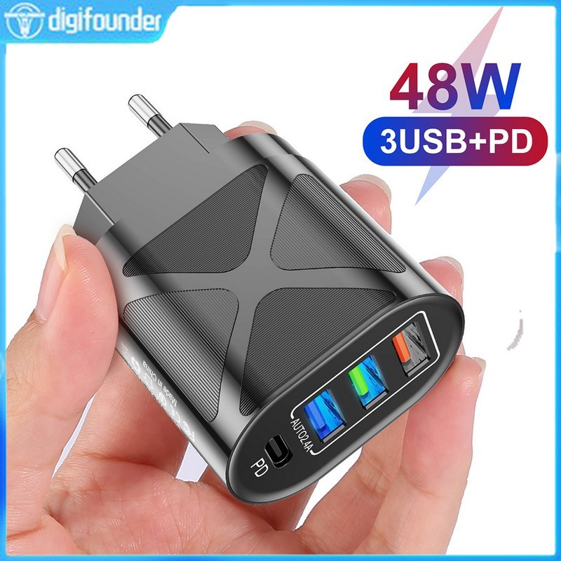 Đầu sạc nhanh QC3.0 USB C 48W PD 3 cổng tự động Bộ sạc dự phòng