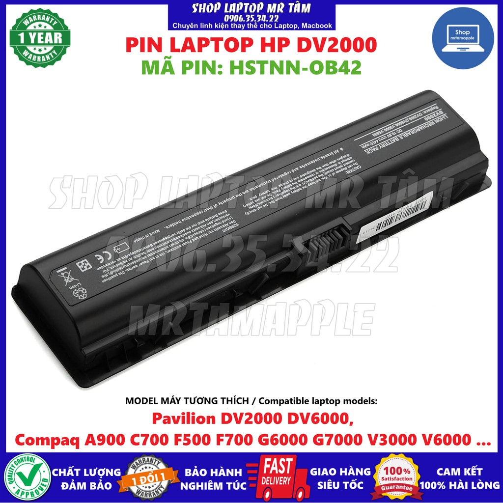Pin Laptop HP DV2000 - 6 CELL - Pavilion DV2000 DV2100 DV2200 DV2300 DV2400 DV2500 DV2600 DV2700 DV2800 DV2900 DV6000
