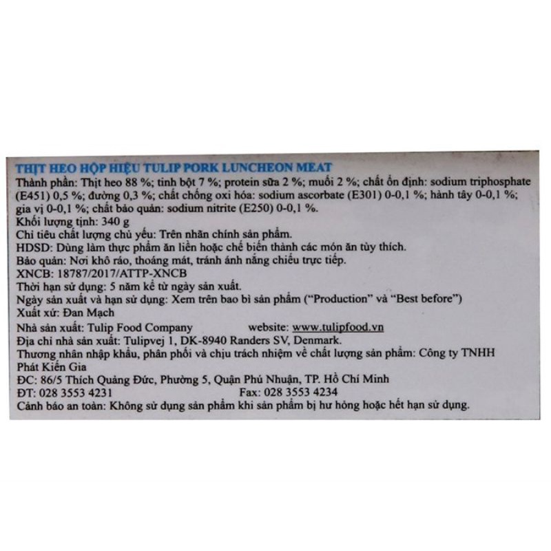 Thịt heo Pork Luncheon Meat Classic Tulip hộp