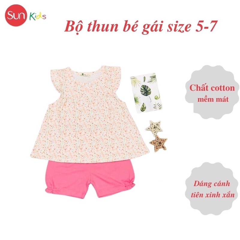 Đồ bộ thun bé gái, đồ bộ trẻ em chất cotton, có nhiều màu, size 5-7 tuổi - SUNKIDS1