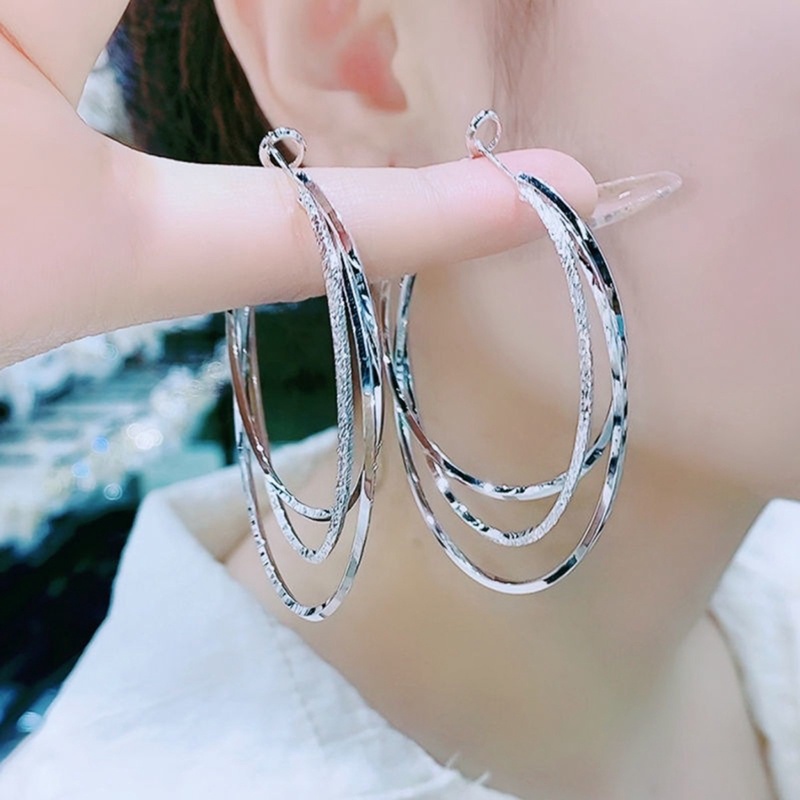 Bông Tai Bạc 925 Hình Tròn Lớn Đính Đá Lấp Lánh Thời Trang Cho Nữ