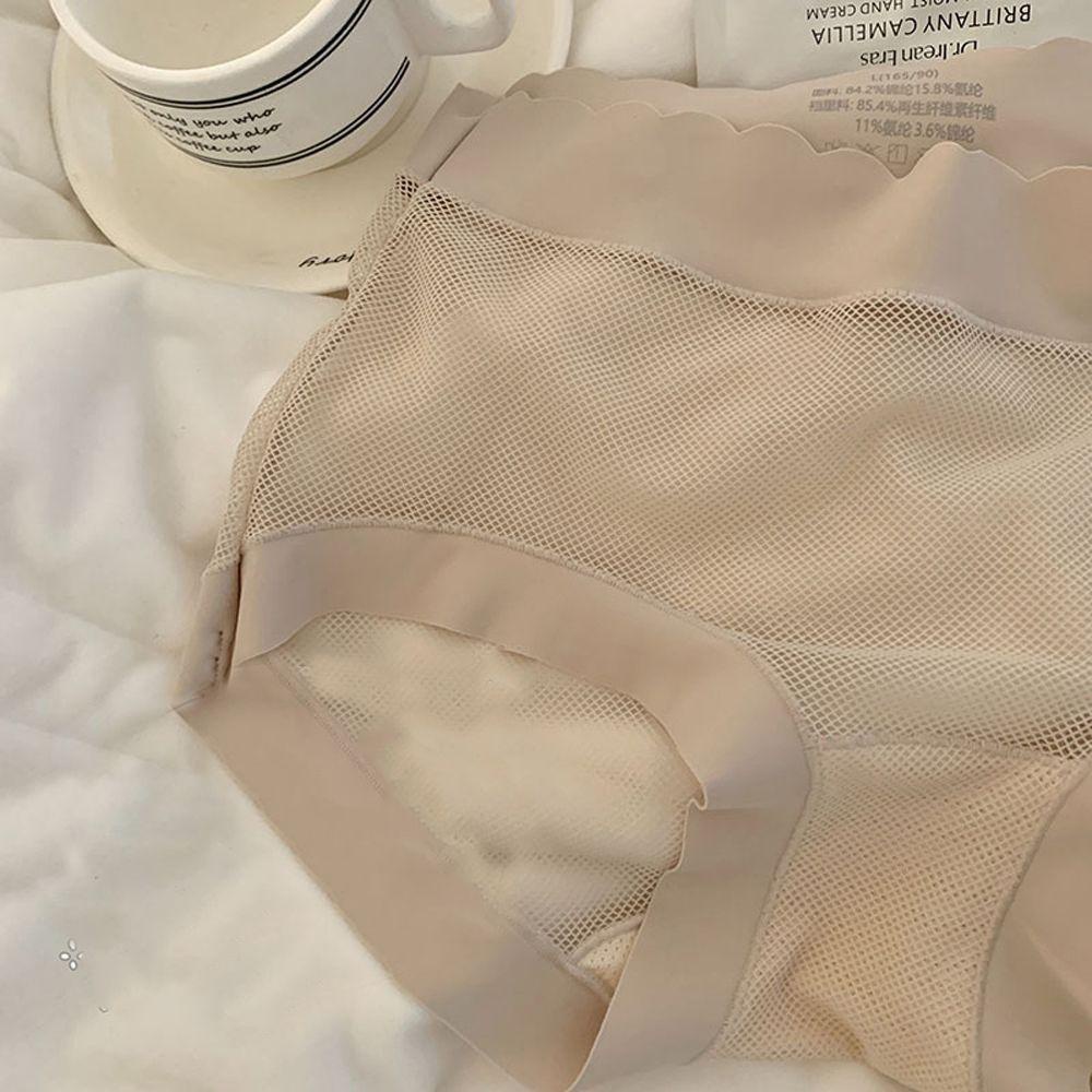 OCEANMAP Quần Lót Cotton Lưng Vừa Phối Lưới Thoáng Khí Thời Trang Quyến Rũ Cho Nữ