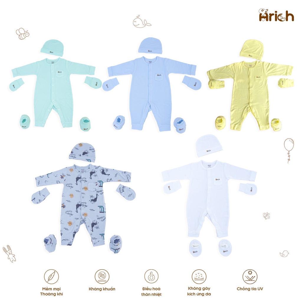 Set body dài vải sợi tre Arich size 0-6M