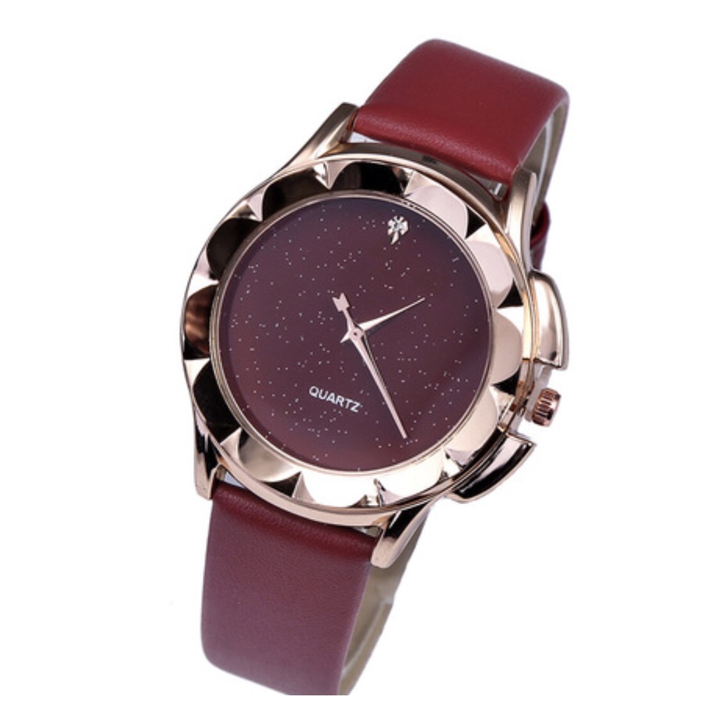 [Mã FAMARAL2 giảm 10K đơn 50K]ĐỒNG HỒ NỮ DÂY DA HAZO 18 MẶT ĐÁ BÔNG HOA KIM CƯƠNG MẶT KIM TUYẾN | BigBuy360 - bigbuy360.vn