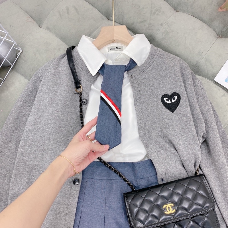 Set áo cà vạt xám