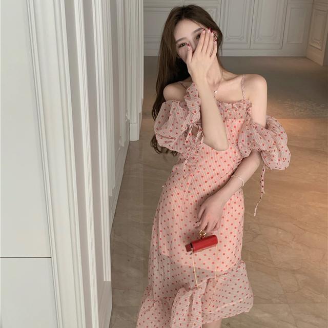 One Đầm Hai Dây Họa Tiết Chấm Bi Thời Trang Mùa Hè Cho Nữ