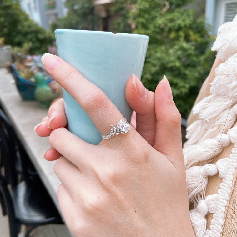 Nhẫn bạc nữ Tlee nhẫn bạc hồ ly đá trắng cao cấp TleeJewelry