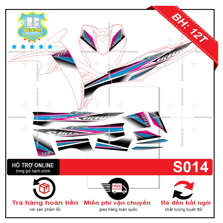 ( Quí khách vui lòng mang ra tiệm cho thợ dán ) Tem Sirius trắng xanh 014