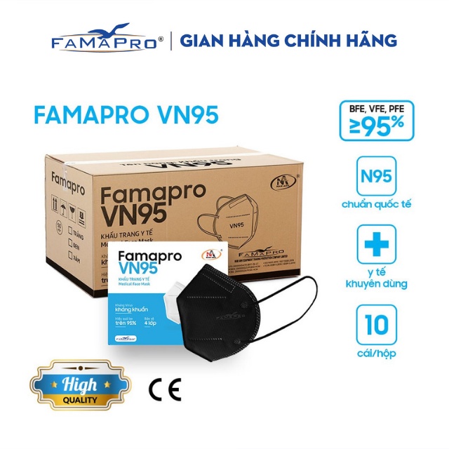 [PHIÊN BẢN GIỚI HẠN VN95 (N95)- THÙNG 50 HỘP] Khẩu trang y tế kháng khuẩn cao cấp 4 lớp Famapro VN95 10 cái/hộp