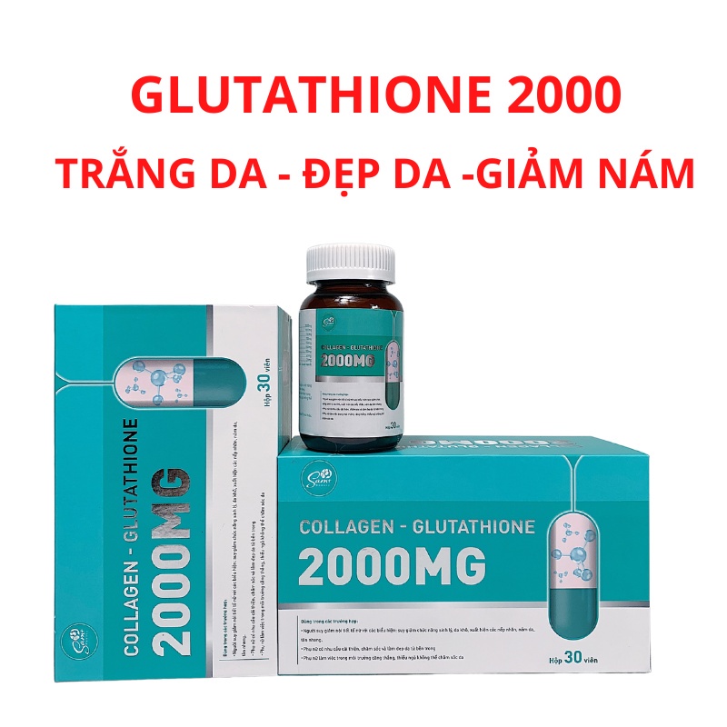 Glutathione 2000mg viên uống trắng da Collagen hộp 30 viên chính hãng