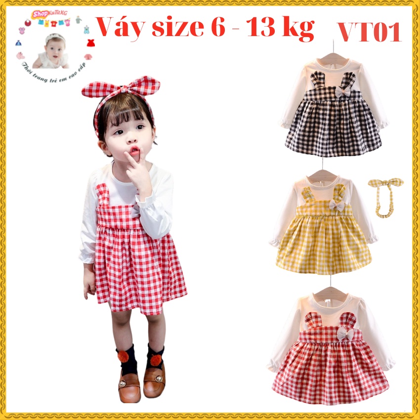 Váy thu đông bé gái họa tiết kẻ caro tai thỏ kèm xinh xắn dành cho bé 1-3 tuổi VT01
