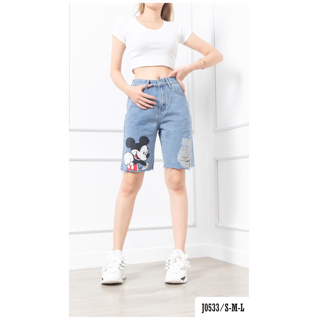 Quần Ngố Jean 1 Nút Hình Chuột Mickey J0533 - Jeany