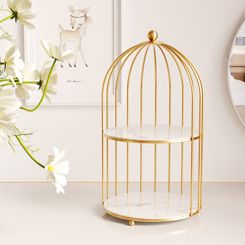 Kệ để đồ Mỹ Phẩm để Bàn Giá để đồ đôi Giá để đồ Sắt Hình Lồng Chim Lưu Trữ Cao Cấp Nhẹ Sang Trọng Giá để đồ Nhiều Tầng Phòng Khách Phòng Tắm Giá đồ Dùng Nhà Tắm